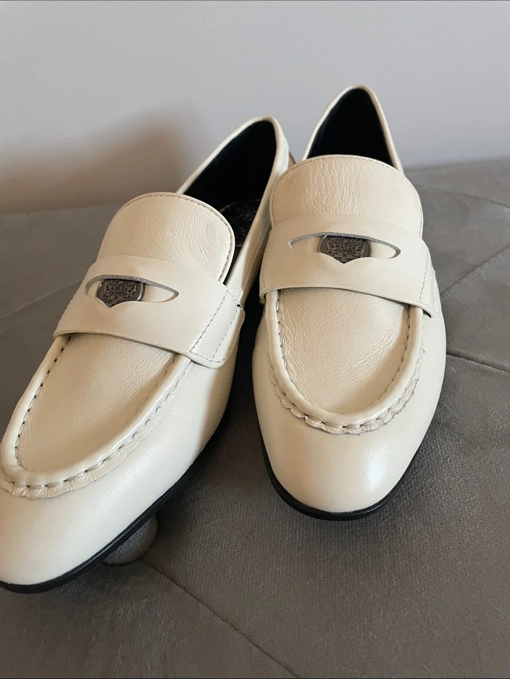 Vince Camuto Ivory Cream Leather Penny Loafers